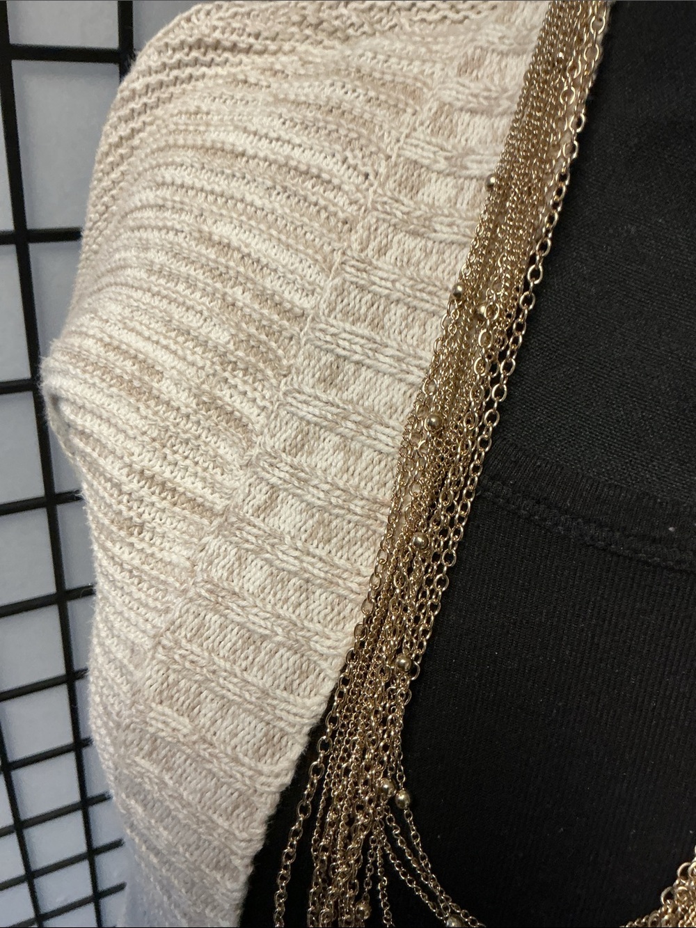 Express Light Beige Open-Front Ribbed Cardigan - Picture 2 of 10